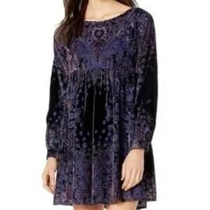 Free People Black and Purple Patterned Midi Dress